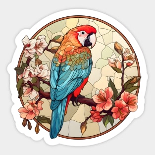 Parrot bird in flowers tropical color mosaic circle Sticker